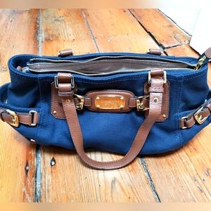 Authentic Michael Kors Navy Blue Canvas Gansevoort Large Shoulder Bag